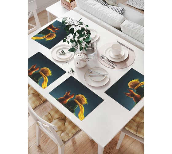 Изображение товара Комплект тканевых салфеток для сервировки стола JOYARTY "мальчик с лисенком", 32x46 см, 4 шт. np_27987