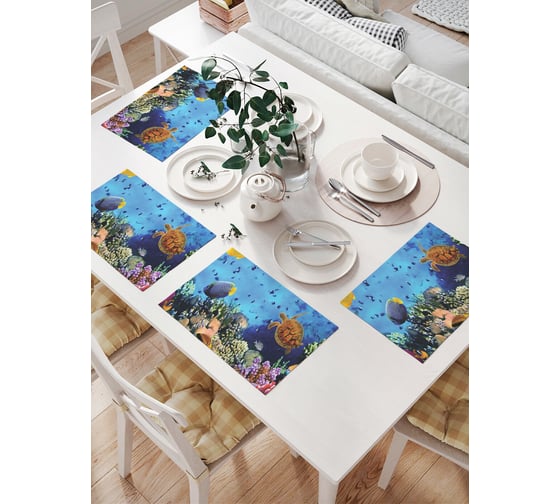 Изображение товара Комплект тканевых салфеток для сервировки стола JOYARTY "морская глубина", 32x46 см, 4 шт. np_2611