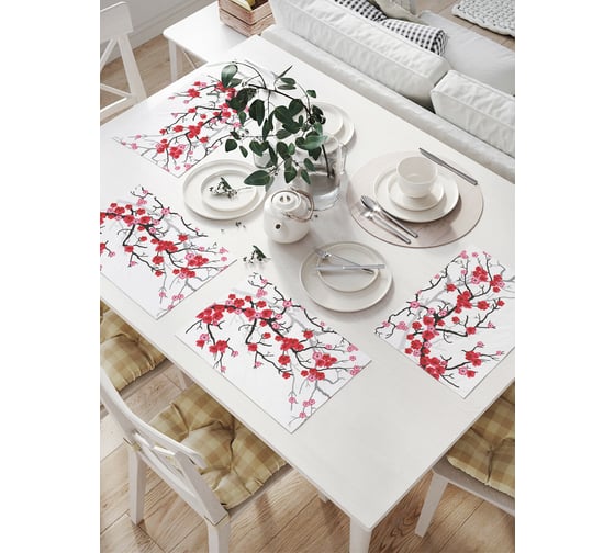 Изображение товара Комплект тканевых салфеток для сервировки стола JOYARTY "цветочная сакура", 32x46 см, 4 шт. np_29802