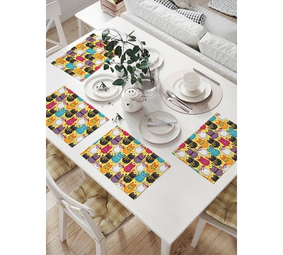 Изображение товара Комплект тканевых салфеток для сервировки стола JOYARTY "стильные котики", 32x46 см, 4 шт. np_378649