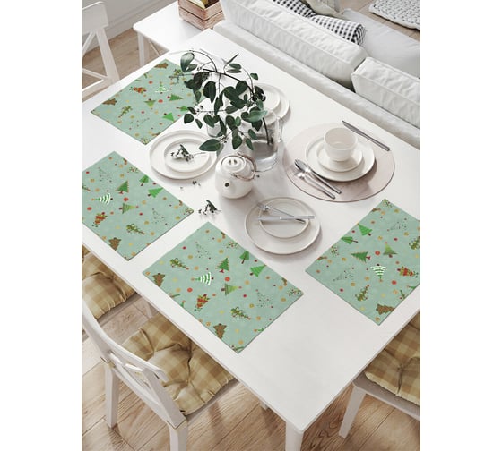 Изображение товара Комплект тканевых салфеток для сервировки стола JOYARTY "разбросанные елки", 32x46 см, 4 шт. np_52602