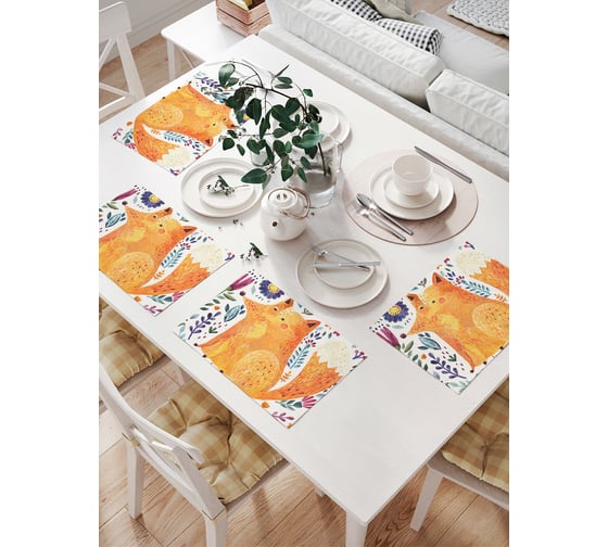 Изображение товара Комплект тканевых салфеток для сервировки стола JOYARTY "довольная лиса", 32x46 см, 4 шт. np_78049