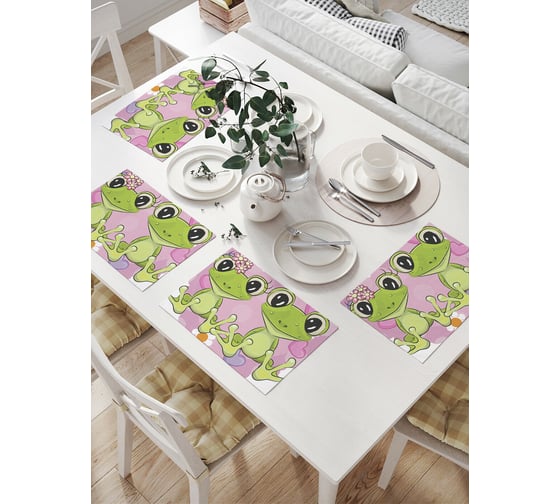 Изображение товара Комплект тканевых салфеток для сервировки стола JOYARTY "друзья-лягушки", 32x46 см, 4 шт. np_11755