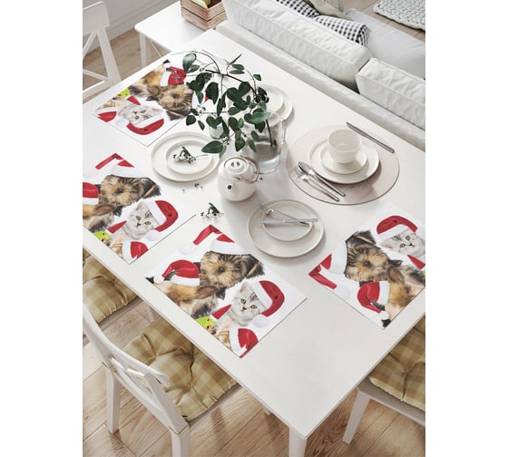 Изображение товара Комплект тканевых салфеток для сервировки стола JOYARTY "новогодние питомцы", 32x46 см, 4 шт. np_20310