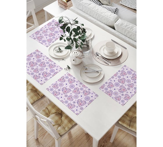 Изображение товара Комплект тканевых салфеток для сервировки стола JOYARTY "многоликие сердца", 32x46 см, 4 шт. np_43936