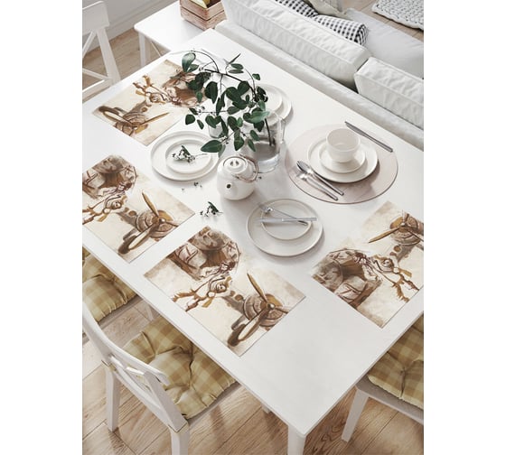 Изображение товара Комплект тканевых салфеток для сервировки стола JOYARTY "летчик на фоне самолета", 32x46 см, 4 шт. np_5515