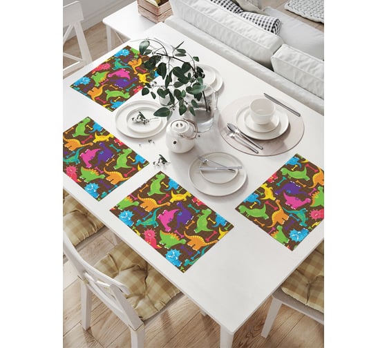 Изображение товара Комплект тканевых салфеток для сервировки стола JOYARTY "веселые динозаврики", 32x46 см, 4 шт. np_72011