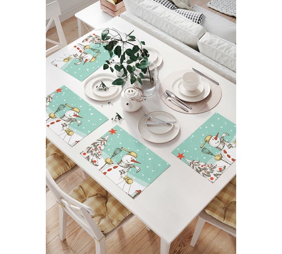 Изображение товара Комплект тканевых салфеток для сервировки стола JOYARTY "снеговик на лыжах", 32x46 см, 4 шт. np_5764