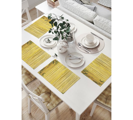 Изображение товара Комплект тканевых салфеток для сервировки стола JOYARTY "бамбуковое заграждение с листьями", 32x46 см, 4 шт. np_15766