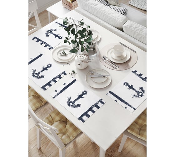 Изображение товара Комплект тканевых салфеток для сервировки стола JOYARTY "морская композиция с якорем", 32x46 см, 4 шт. np_15938