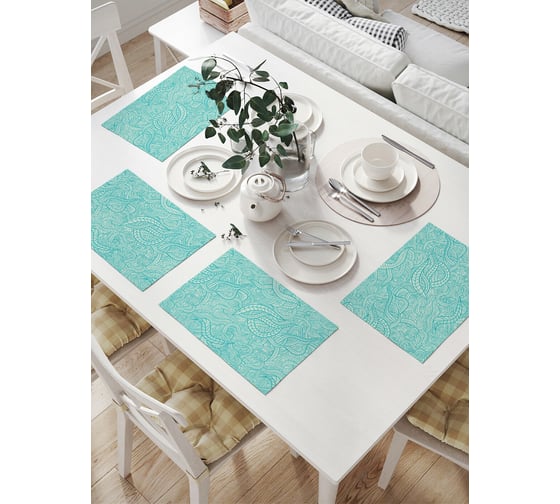 Изображение товара Комплект тканевых салфеток для сервировки стола JOYARTY "мятные завитки", 32x46 см, 4 шт. np_33751