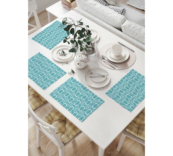 Изображение товара Комплект тканевых салфеток для сервировки стола JOYARTY "бирюзовые овалы", 32x46 см, 4 шт. np_34123