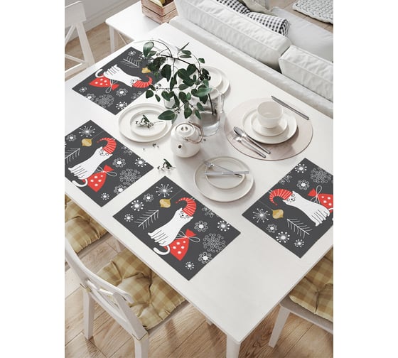 Изображение товара Комплект тканевых салфеток для сервировки стола JOYARTY "новогодний котик", 32x46 см, 4 шт. np_380795
