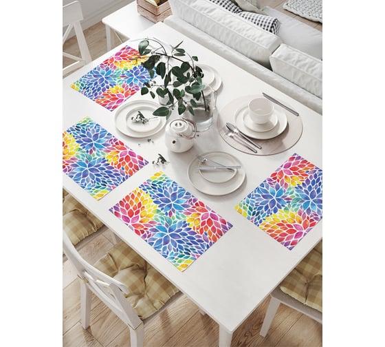Изображение товара Комплект тканевых салфеток для сервировки стола JOYARTY "радужное цветение", 32x46 см, 4 шт. np_8175