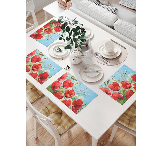 Изображение товара Комплект тканевых салфеток для сервировки стола JOYARTY "композиция с маками и ромашками", 32x46 см, 4 шт. np_9192