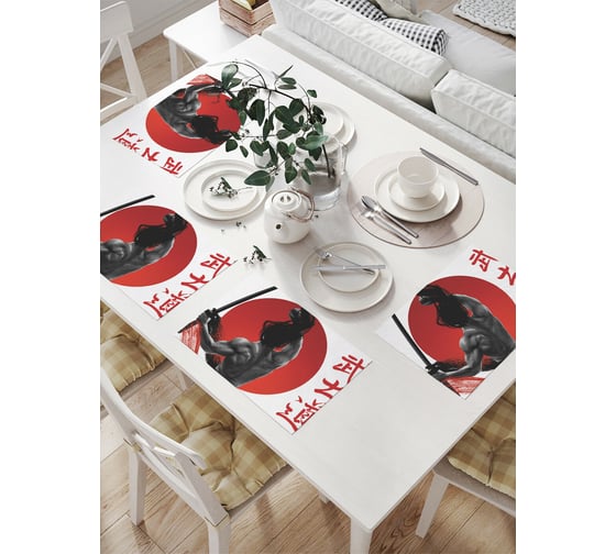 Изображение товара Комплект тканевых салфеток для сервировки стола JOYARTY "самурай на закате", 32x46 см, 4 шт. np_18269