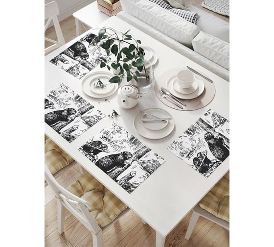 Изображение товара Комплект тканевых салфеток для сервировки стола JOYARTY "бобры в работе", 32x46 см, 4 шт. np_21737