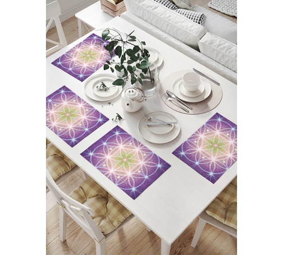 Изображение товара Комплект тканевых салфеток для сервировки стола JOYARTY "цветок жизни", 32x46 см, 4 шт. np_28854