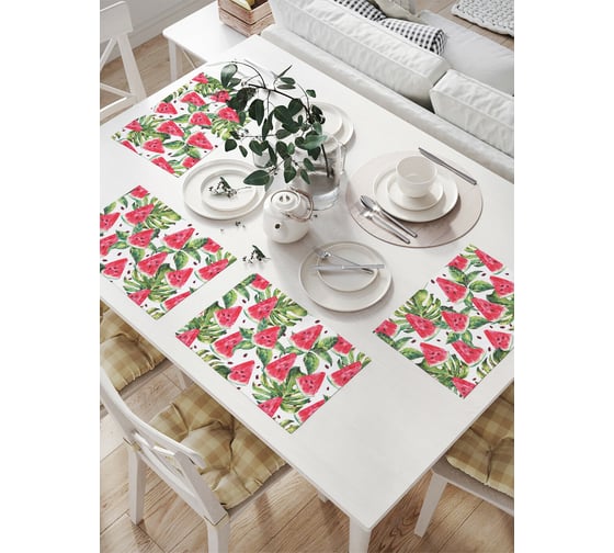 Изображение товара Комплект тканевых салфеток для сервировки стола JOYARTY "спелые арбузные дольки", 32x46 см, 4 шт. np_378381