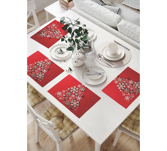 Изображение товара Комплект тканевых салфеток для сервировки стола JOYARTY "елочка из снежинок", 32x46 см, 4 шт. np_380840