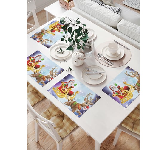 Изображение товара Комплект тканевых салфеток для сервировки стола JOYARTY "санта и веселый олень", 32x46 см, 4 шт. np_6767