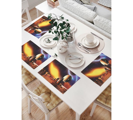 Изображение товара Комплект тканевых салфеток для сервировки стола JOYARTY "космическое озеро", 32x46 см, 4 шт. np_6903