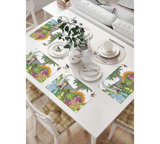Изображение товара Комплект тканевых салфеток для сервировки стола JOYARTY "динозавры играются", 32x46 см, 4 шт. np_12665