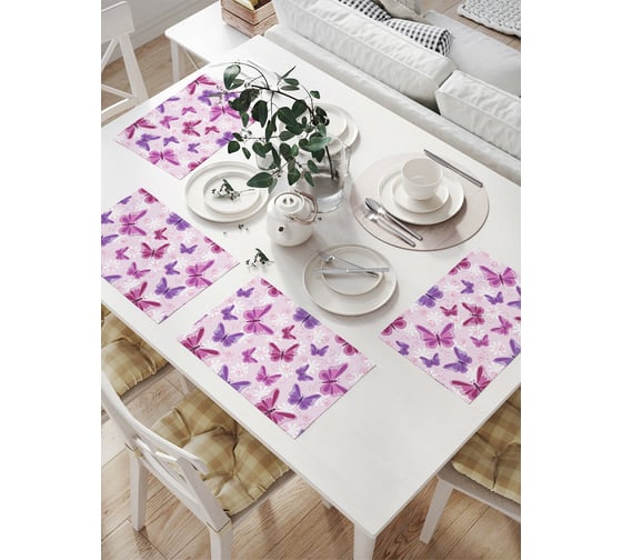 Изображение товара Комплект тканевых салфеток для сервировки стола JOYARTY "узор с бабочками", 32x46 см, 4 шт. np_13604