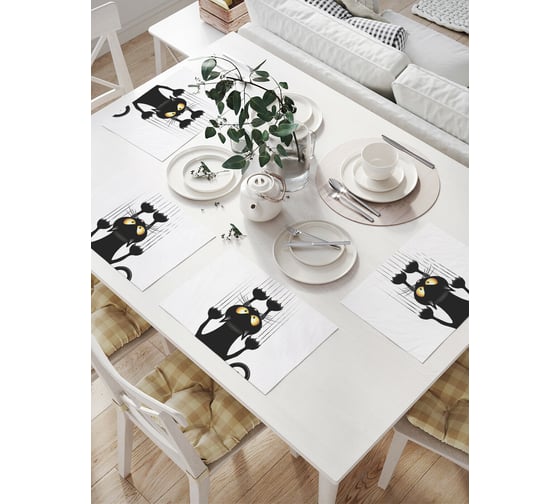 Изображение товара Комплект тканевых салфеток для сервировки стола JOYARTY "вредный кот", 32x46 см, 4 шт. np_18505