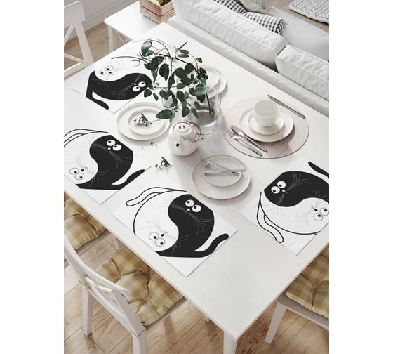 Изображение товара Комплект тканевых салфеток для сервировки стола JOYARTY "баланс котов", 32x46 см, 4 шт. np_18597