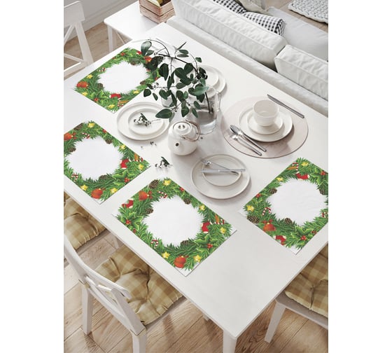 Изображение товара Комплект тканевых салфеток для сервировки стола JOYARTY "новогодний венок", 32x46 см, 4 шт. np_19395