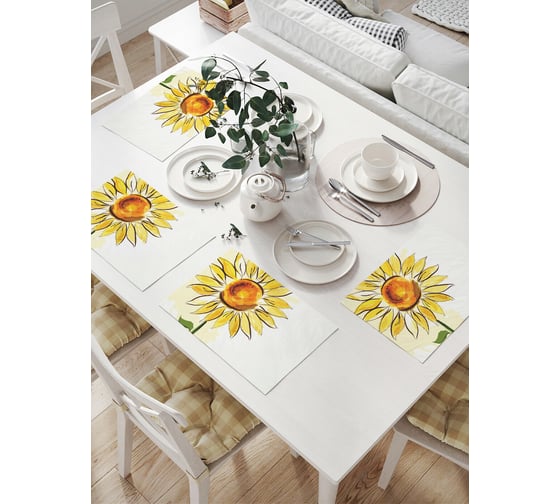 Изображение товара Комплект тканевых салфеток для сервировки стола JOYARTY "солнечный подсолнух", 32x46 см, 4 шт. np_27705