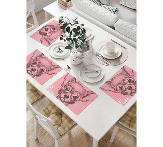 Изображение товара Комплект тканевых салфеток для сервировки стола JOYARTY "эскиз чихуахуа", 32x46 см, 4 шт. np_32985