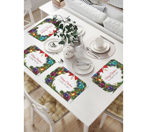 Изображение товара Комплект тканевых салфеток для сервировки стола JOYARTY "рождественский венок", 32x46 см, 4 шт. np_37050
