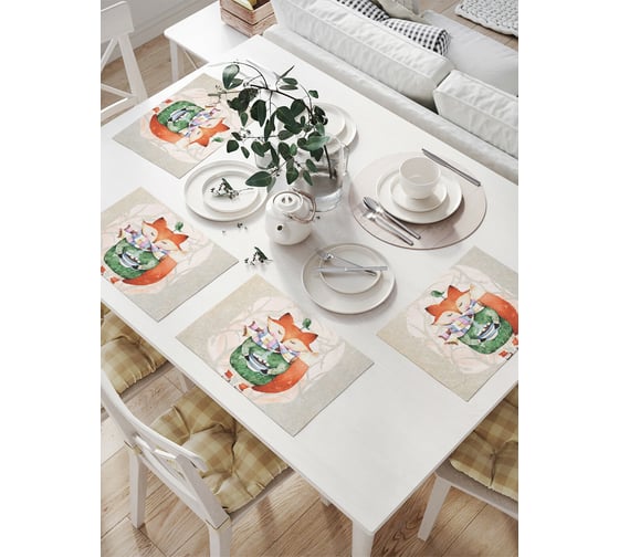 Изображение товара Комплект тканевых салфеток для сервировки стола JOYARTY "уютный лисенок", 32x46 см, 4 шт. np_378515