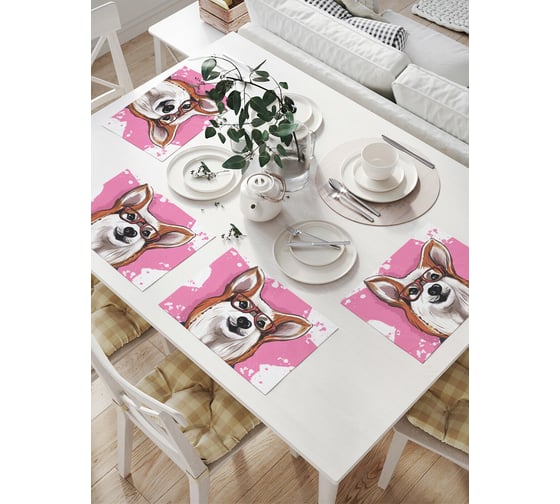 Изображение товара Комплект тканевых салфеток для сервировки стола JOYARTY "стильный корги", 32x46 см, 4 шт. np_385294