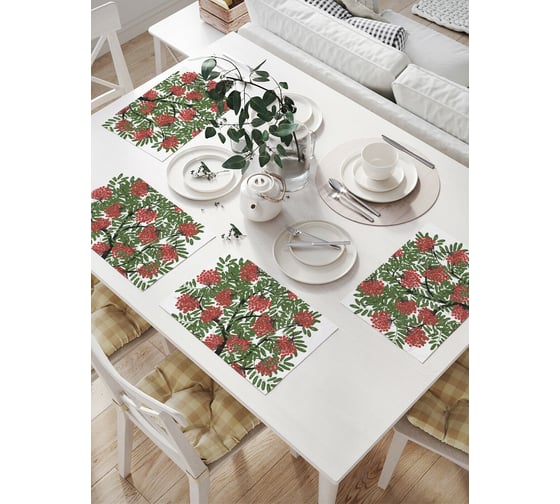 Изображение товара Комплект тканевых салфеток для сервировки стола JOYARTY "дерево рябина", 32x46 см, 4 шт. np_38415