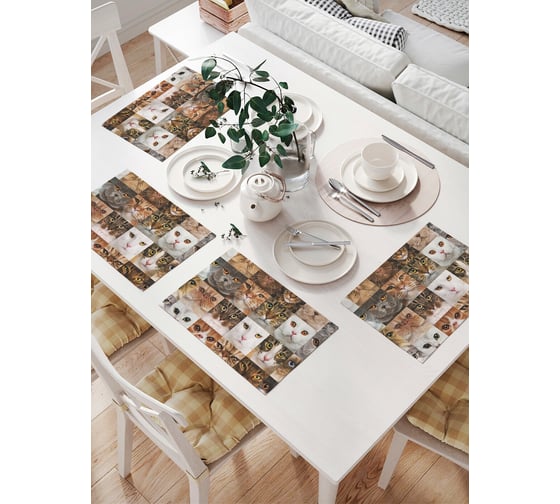 Изображение товара Комплект тканевых салфеток для сервировки стола JOYARTY "кошачьи лица", 32x46 см, 4 шт. np_9656