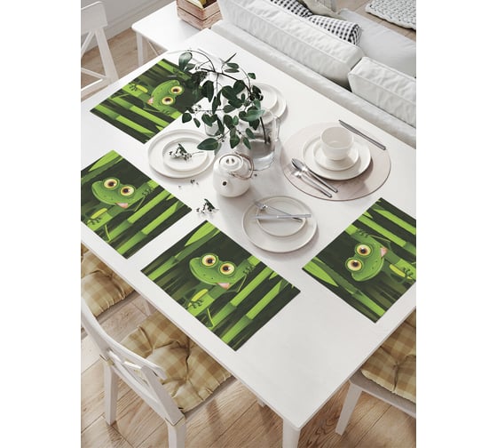 Изображение товара Комплект тканевых салфеток для сервировки стола JOYARTY "голодная лягушка на бамбуке", 32x46 см, 4 шт. np_15255