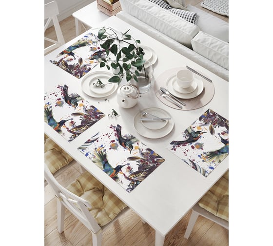 Изображение товара Комплект тканевых салфеток для сервировки стола JOYARTY "колибри в красках", 32x46 см, 4 шт. np_17099
