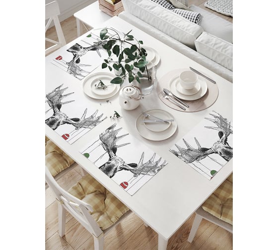 Изображение товара Комплект тканевых салфеток для сервировки стола JOYARTY "радость лося", 32x46 см, 4 шт. np_22287