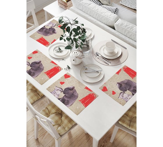 Изображение товара Комплект тканевых салфеток для сервировки стола JOYARTY "любвеобильные коты", 32x46 см, 4 шт. np_25649