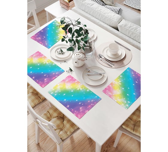 Изображение товара Комплект тканевых салфеток для сервировки стола JOYARTY "радужное сияние", 32x46 см, 4 шт. np_290642