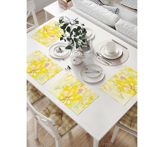 Изображение товара Комплект тканевых салфеток для сервировки стола JOYARTY "желтые лепестки", 32x46 см, 4 шт. np_29388