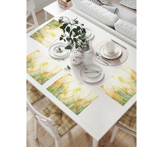Изображение товара Комплект тканевых салфеток для сервировки стола JOYARTY "солнечные акварельные цветы", 32x46 см, 4 шт. np_30943