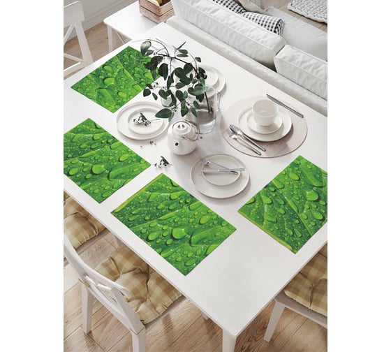 Изображение товара Комплект тканевых салфеток для сервировки стола JOYARTY "капли на листе", 32x46 см, 4 шт. np_32284