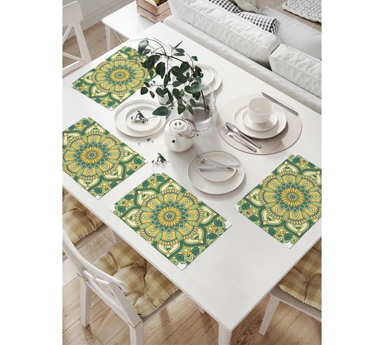 Изображение товара Комплект тканевых салфеток для сервировки стола JOYARTY "этническая орнаментальная мандала", 32x46 см, 4 шт. np_32629