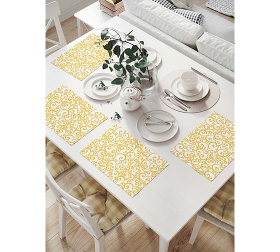 Изображение товара Комплект тканевых салфеток для сервировки стола JOYARTY "золотые завитки", 32x46 см, 4 шт. np_33790