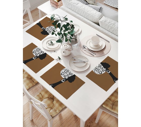 Изображение товара Комплект тканевых салфеток для сервировки стола JOYARTY "профиль этнической девушки", 32x46 см, 4 шт. np_36748