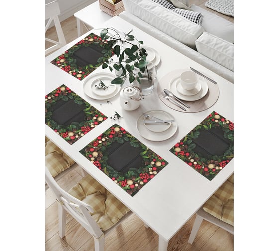 Изображение товара Комплект тканевых салфеток для сервировки стола JOYARTY "рождественный венок на досках", 32x46 см, 4 шт. np_37153